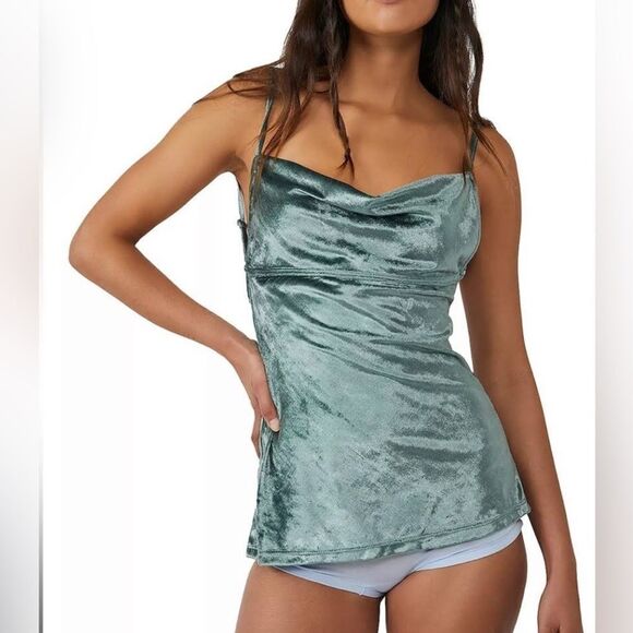 Free People All Night Velvet Tunic Sleeveless Camisole in Evergreen Sz Small NWT - Picture 1 of 13